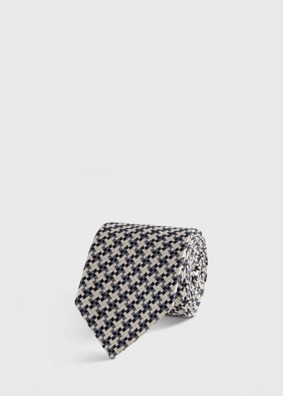 Woven Silk Two Color Houndstooth Tie - Grey - ONE SIZE - Tie