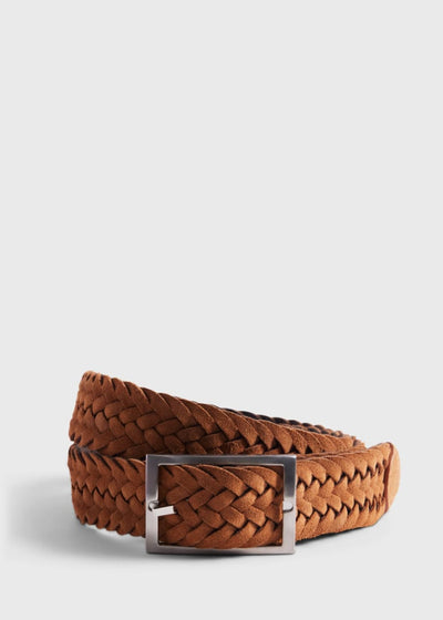 Woven Suede and Wool Reversible Belt - Camel - Belt