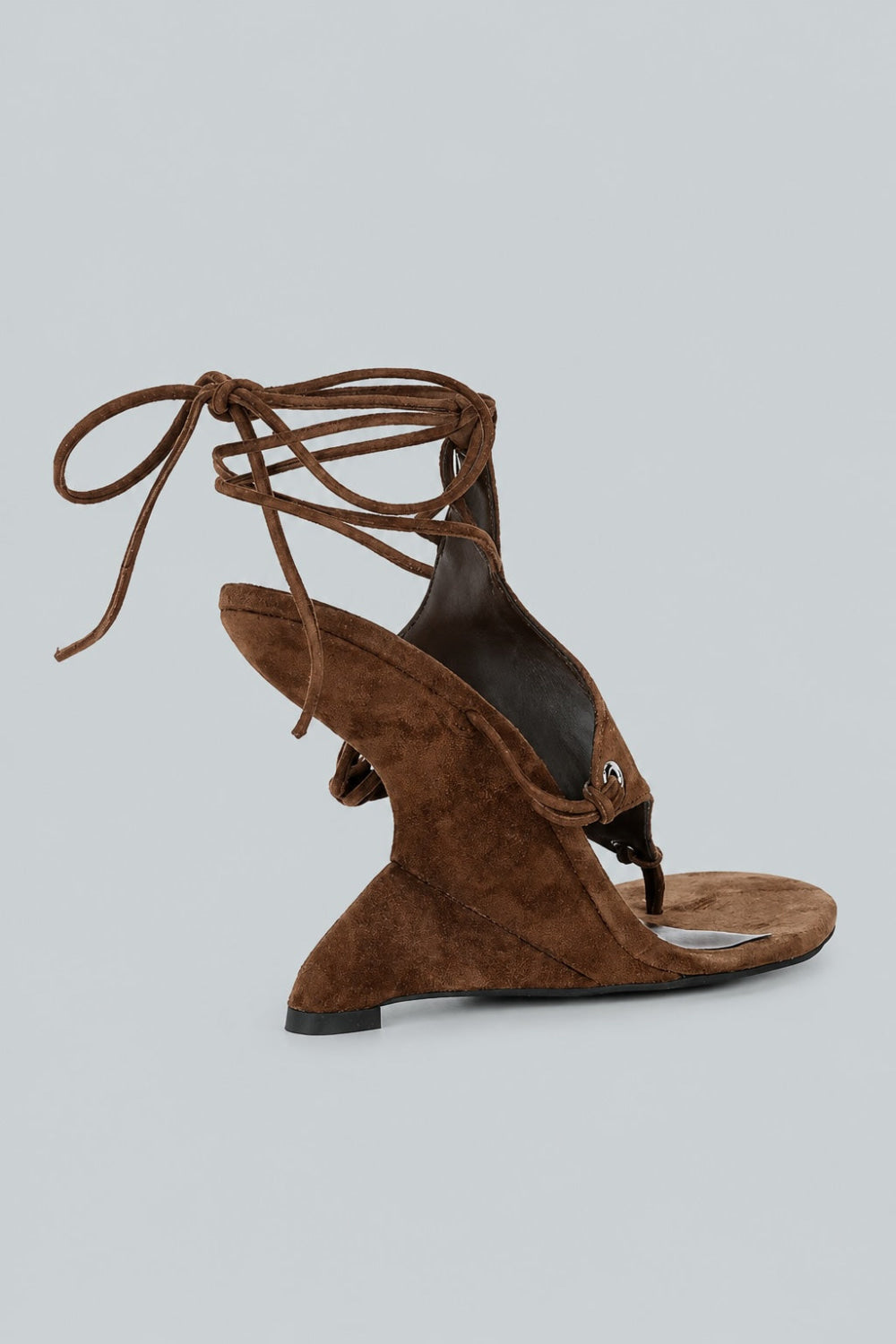 Wrapping Ankle Tie Wedge Sandals - Espresso Suede - 11 - Sandals