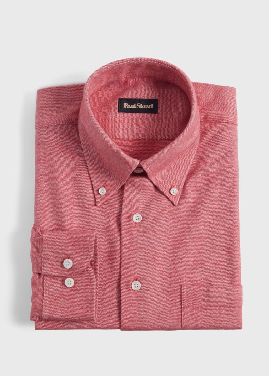 Cotton Flannel Herringbone Sport Shirt - Red