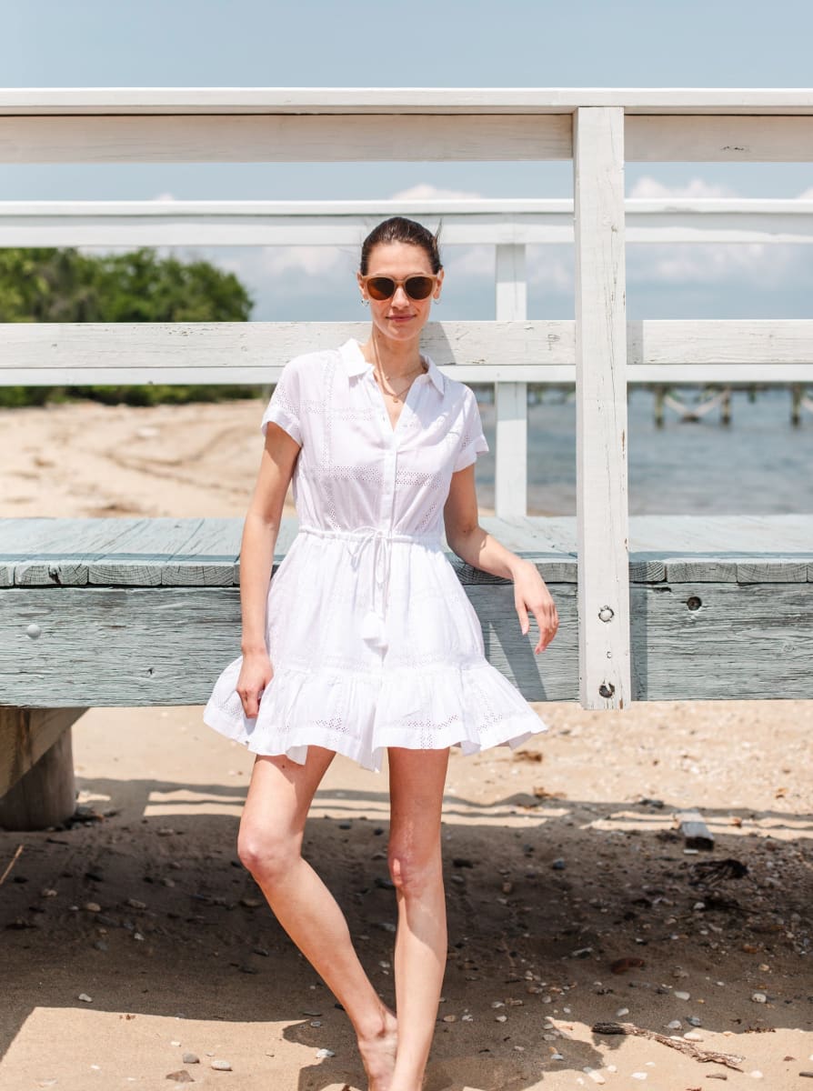 Sarah Dress Grid Eyelet - Fresh White