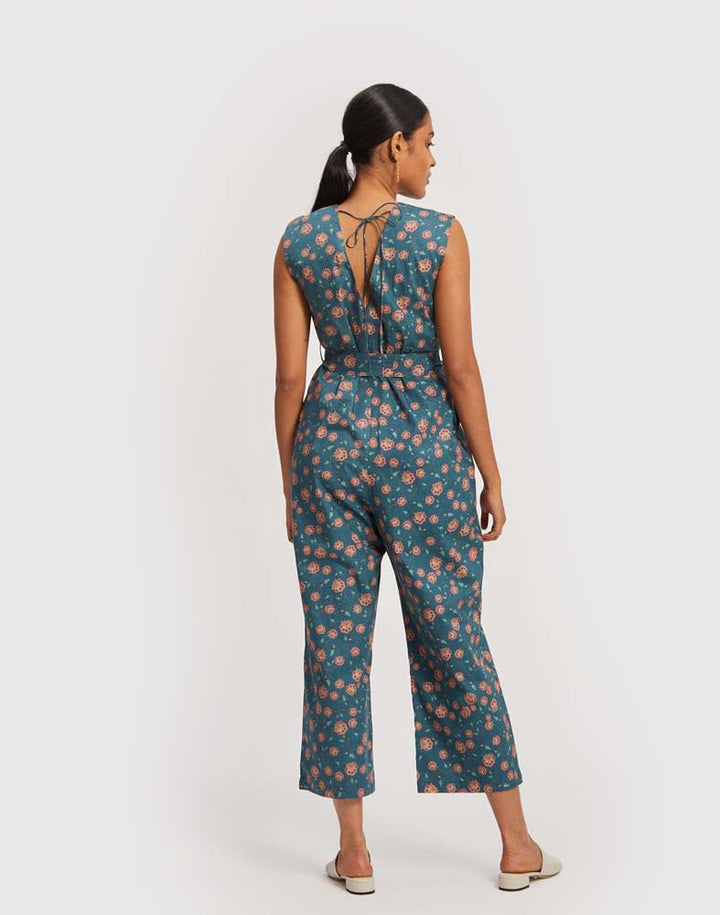 Sleeveless Belted Jumpsuit - Dark Green