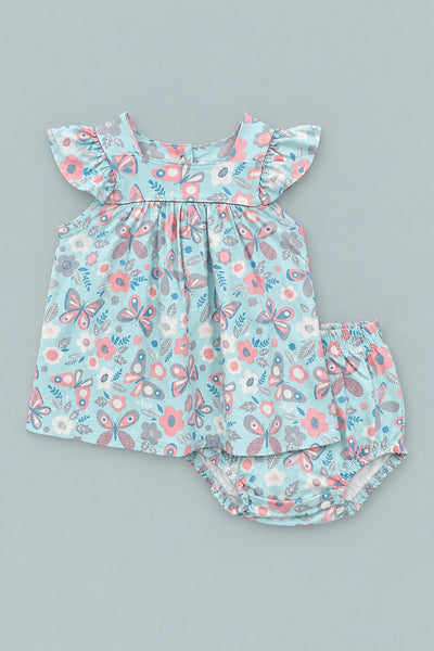 Ruffle Dress With Bloomer - Butterfly Aqua