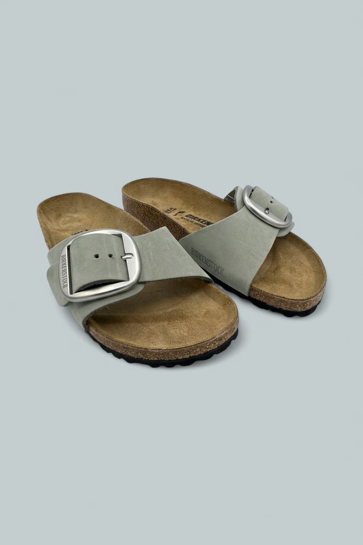 Madrid Big Buckle Nubuck Leather Sandals - Gray