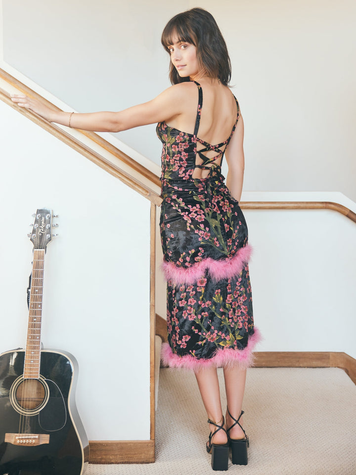 Courtney Ruffled Top - Raven Burnout Floral Print