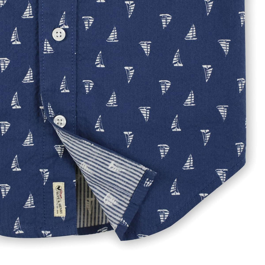 Baby Seersucker Short Sleeve Button Down Shirt - Blue Sailboats Seersucker