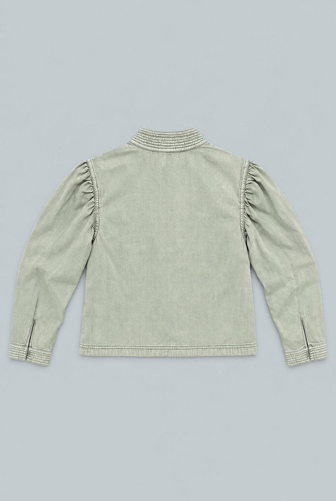 Puff Sleeve Chambray Blouse - Sage