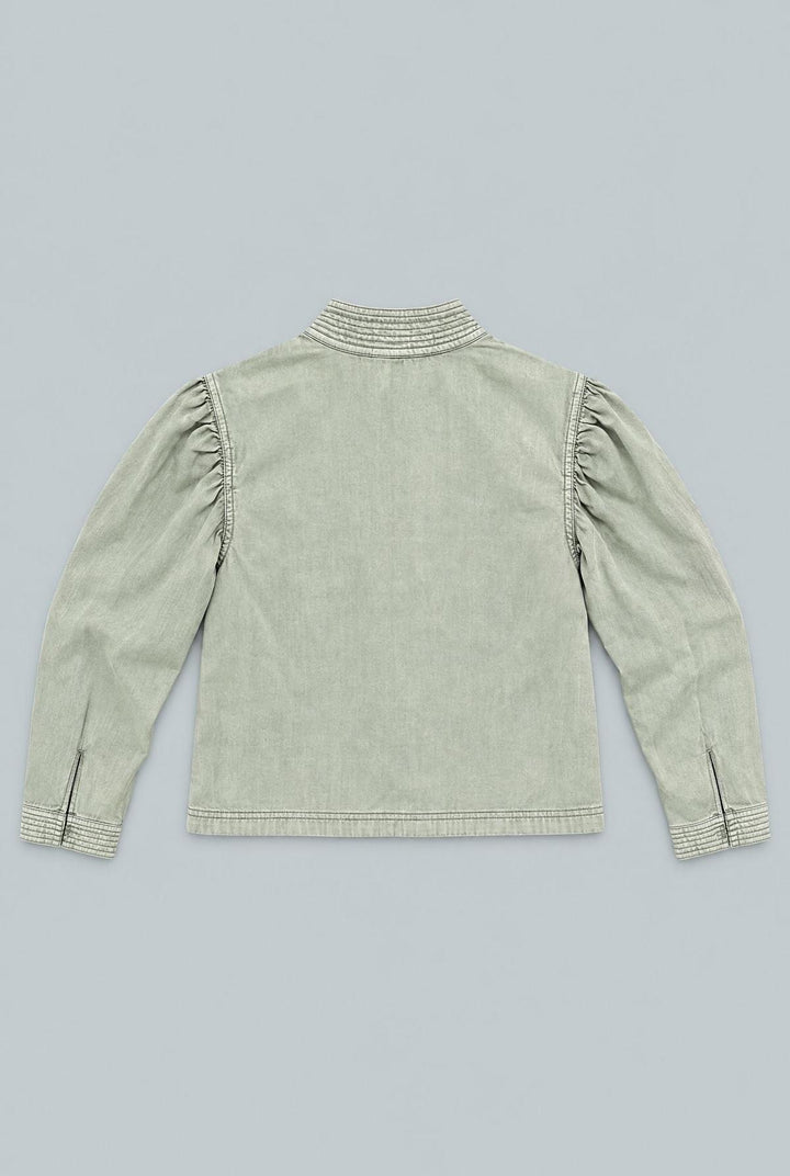 Puff Sleeve Chambray Blouse - Sage