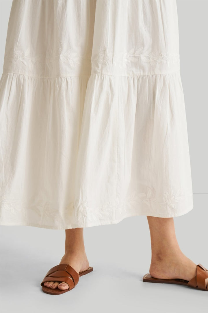 Puff Sleeve Embroidered Tiered Dress - Coconut White