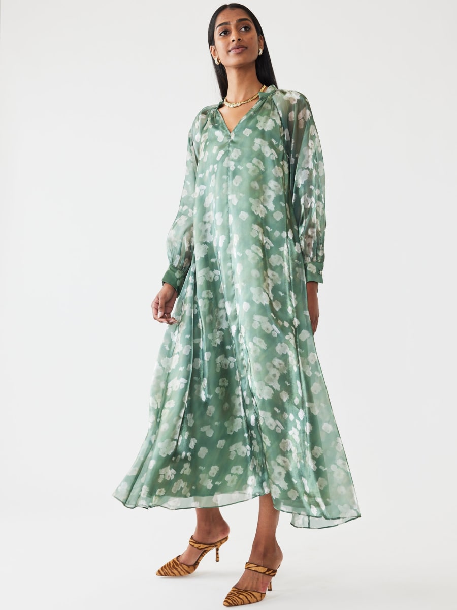 Caroline Dress - Green Blurry Magnolia