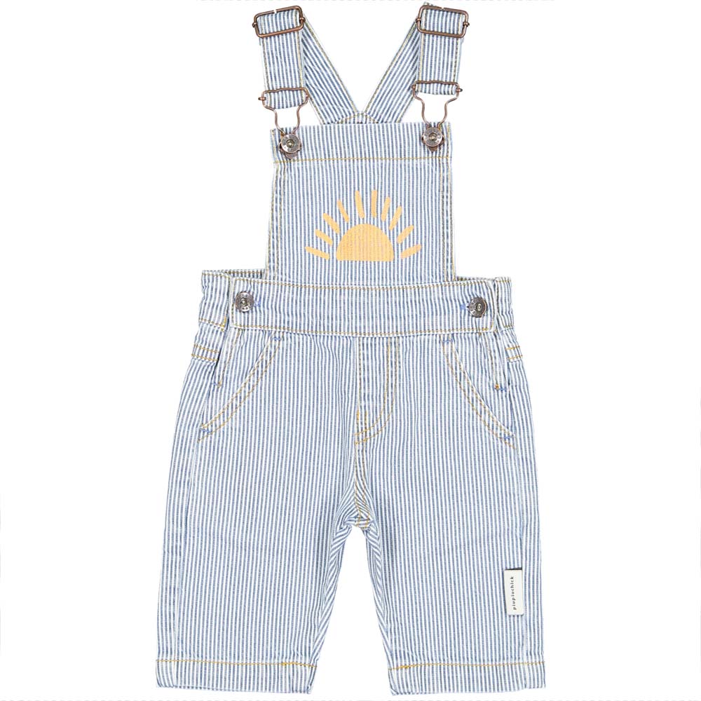Baby Unisex Dungarees - Washed Little Strips Denim w/ Sun Print