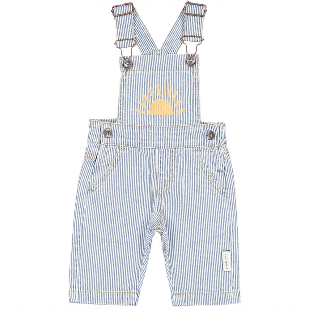 Baby Unisex Dungarees - Washed Little Strips Denim w/ Sun Print Pants Piupiuchick 