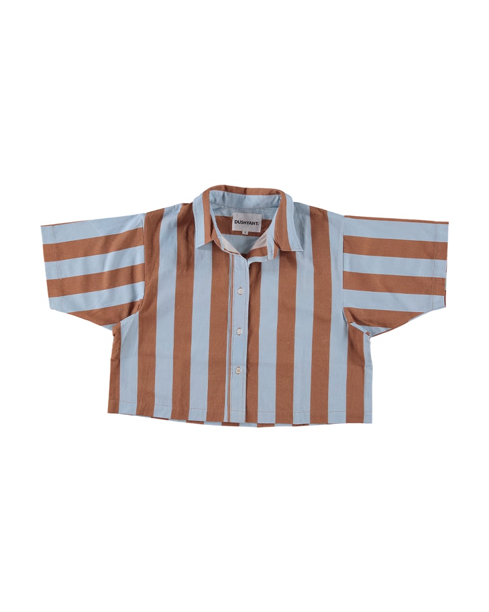 Hand Printed 'The Cami' Crop Shirt - Blue And Brown Stripes