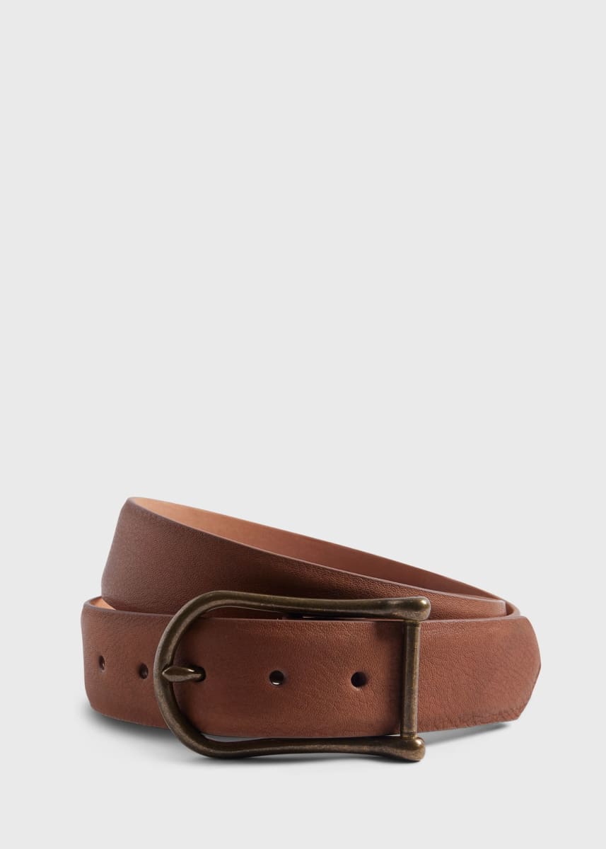 Leather Belt with Brass Buckle - Medium Brown