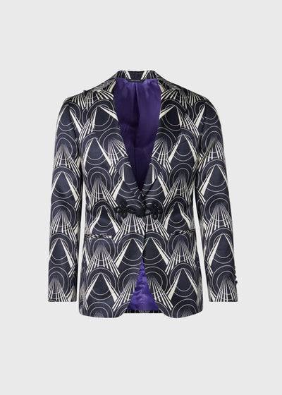 Silk Deco Printed Dinner Jacket - Black/Cream