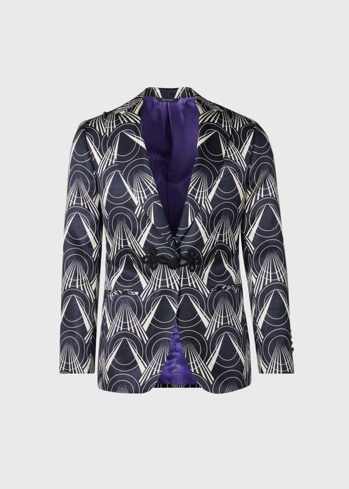 Silk Deco Printed Dinner Jacket - Black/Cream
