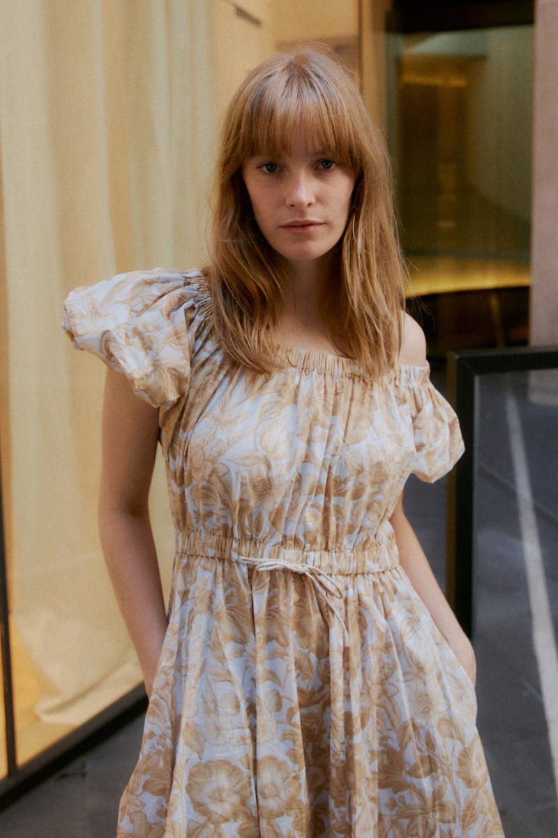 Sofi Off Shoulder Dress - Beige
