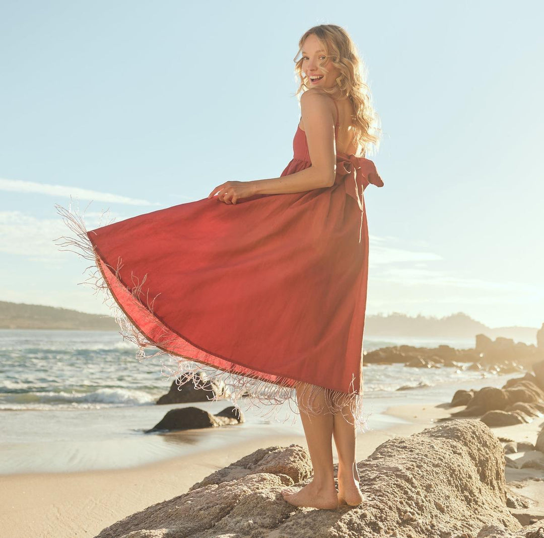 Gavin Beaded Fringe Midi Dress - Rhubarb