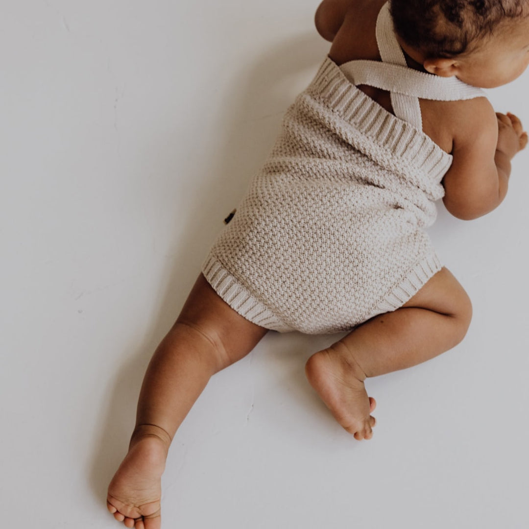 Knitted Baby Romper - Stone