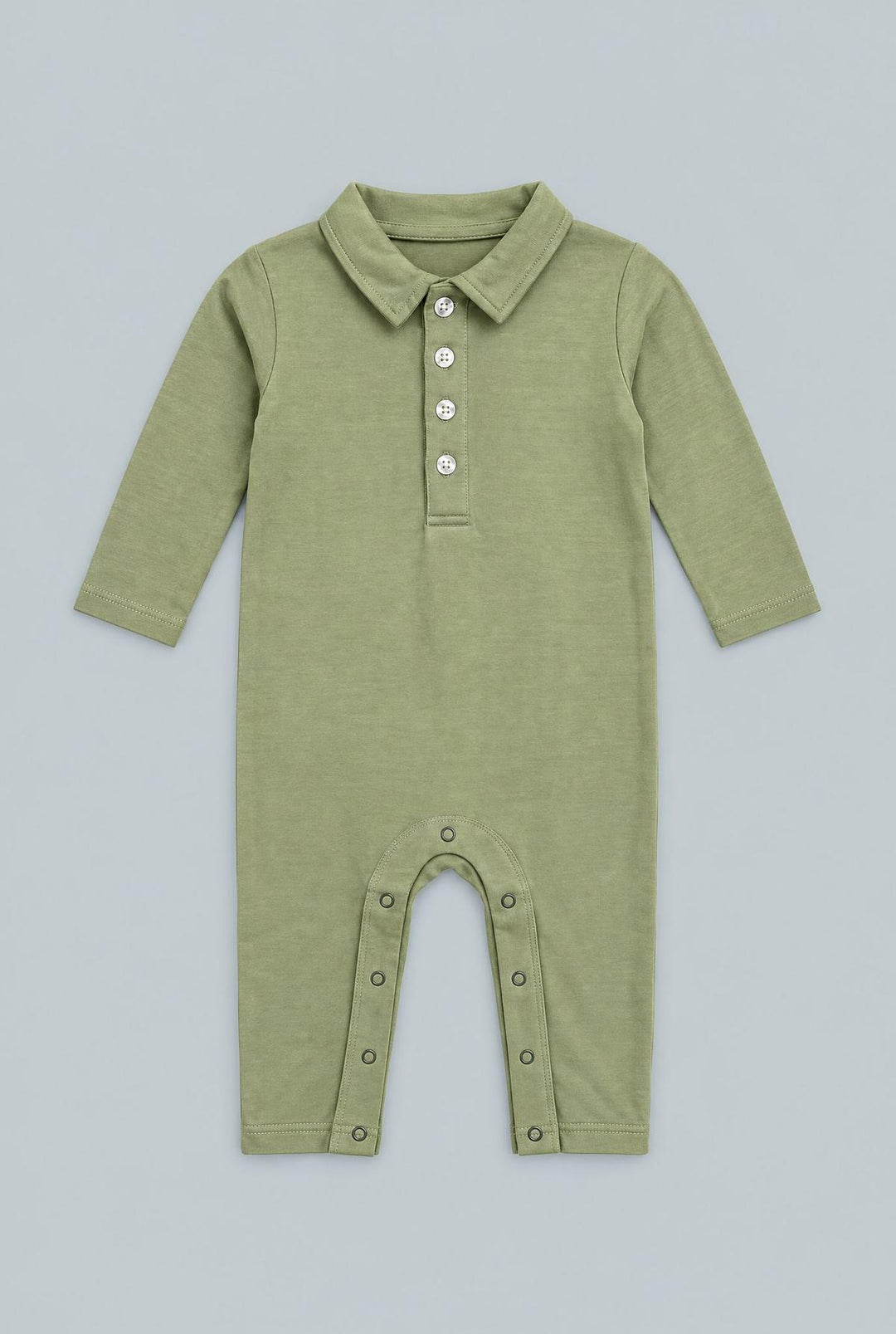 Long Sleeve Polo Romper - Army Green