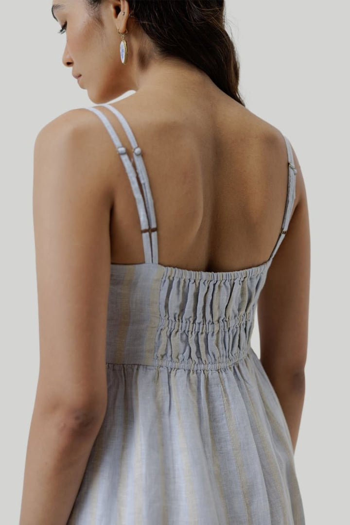 Strappy Gathered Midi Dress - Textured Stripes