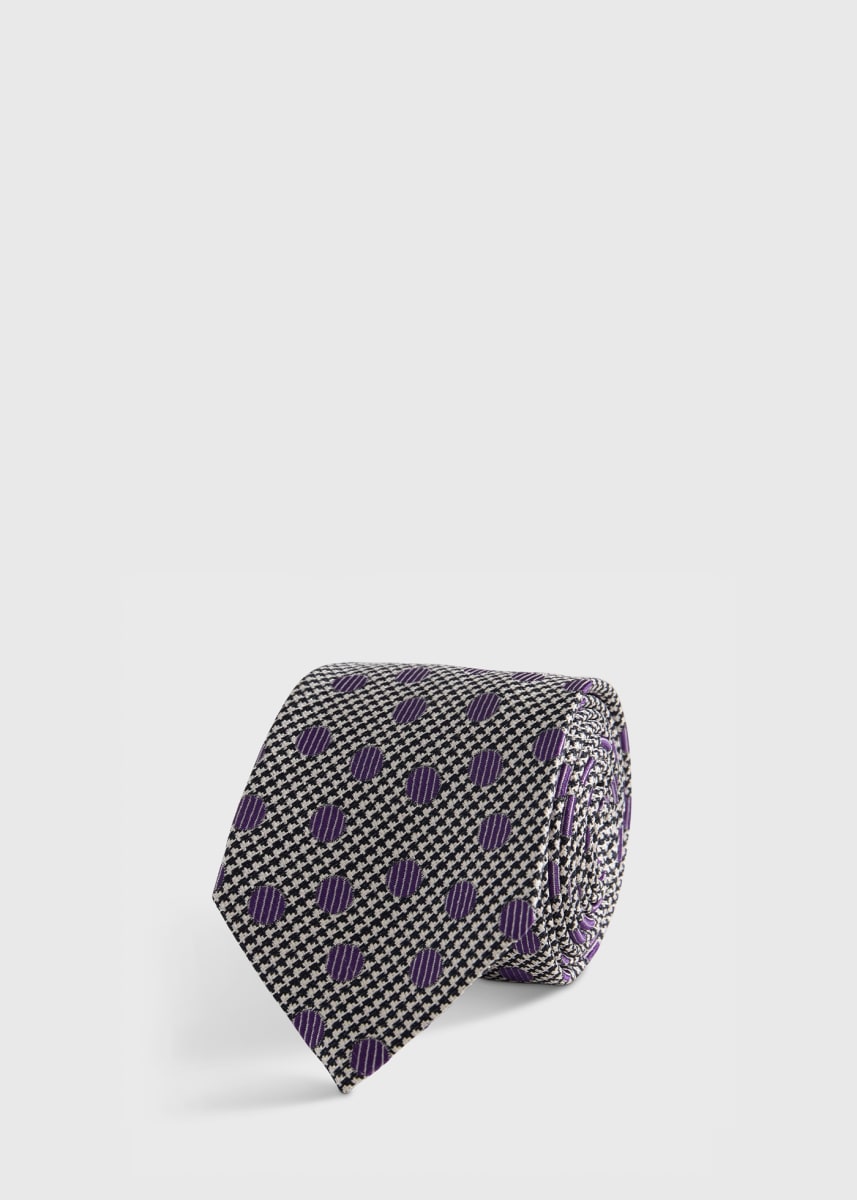 Circle and Houndstooth Silk Tie - Purple