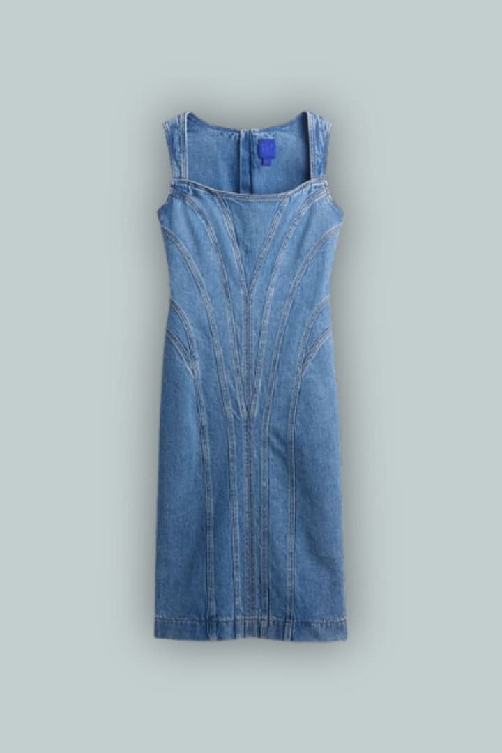 GapStudio Seamed Denim Midi Dress - Medium Wash