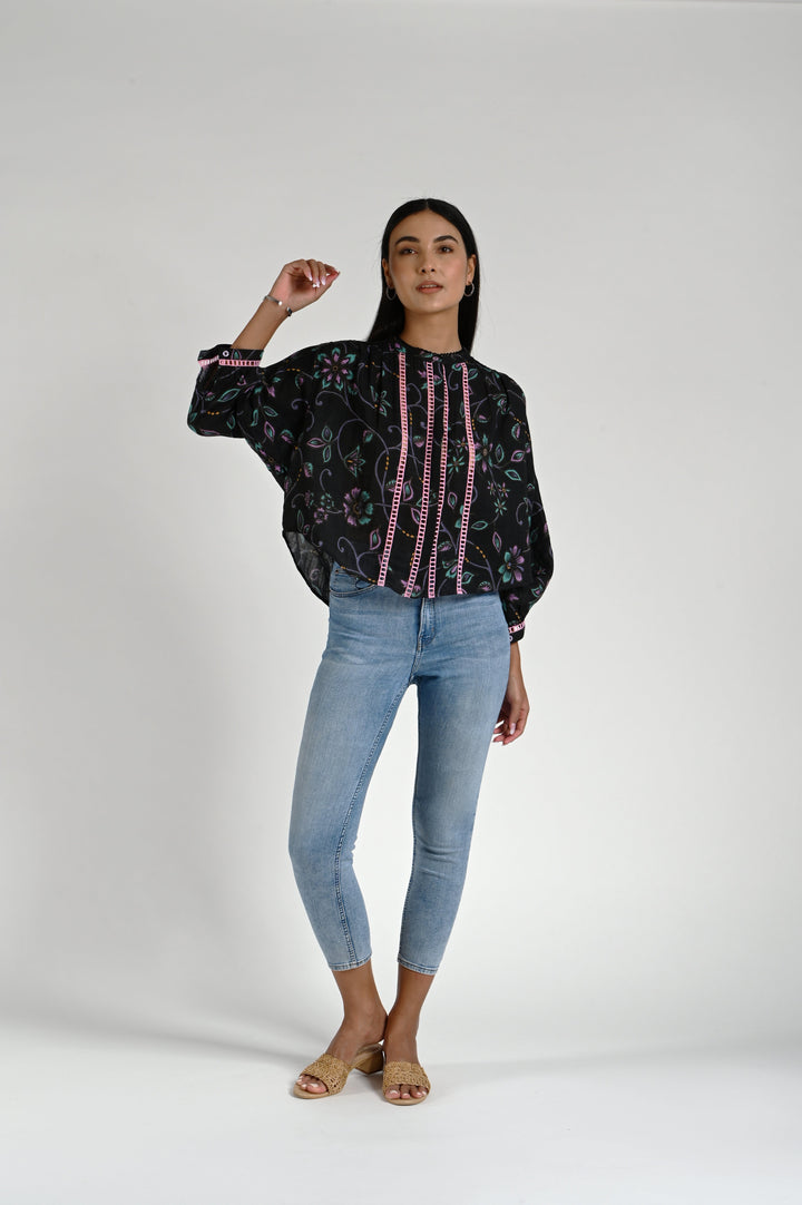 Carina Blouse - Black Floral Multi