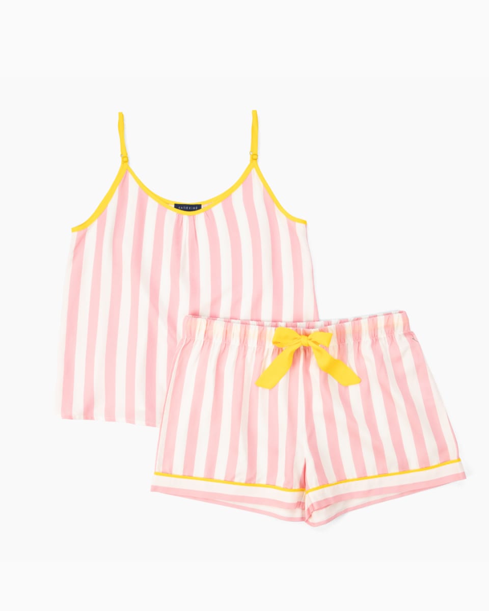Retro Stripe Cami Shorts Set - Pink