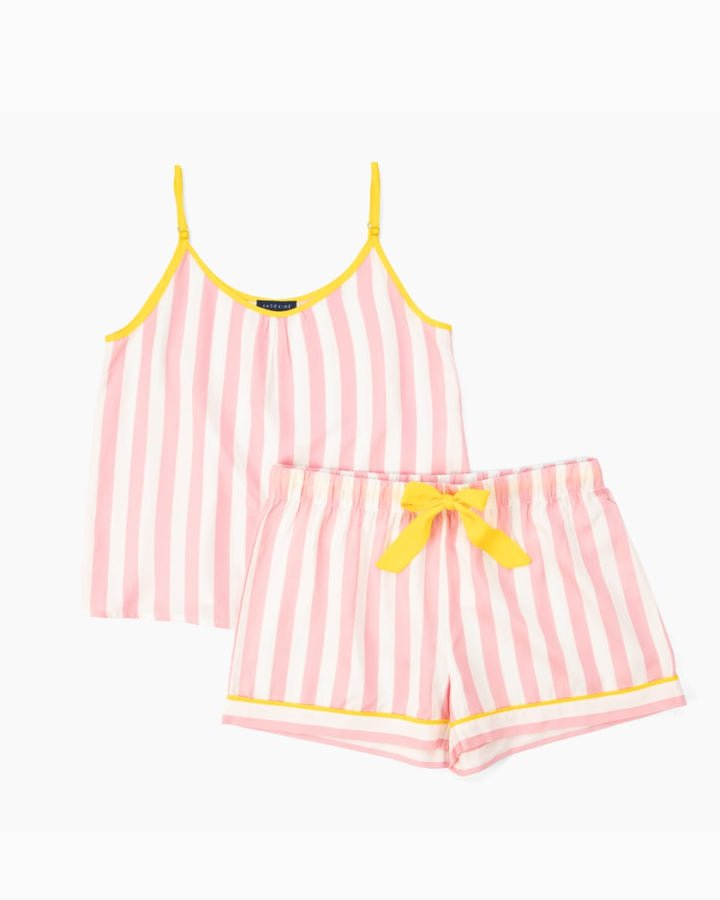 Retro Stripe Cami Shorts Set - Pink
