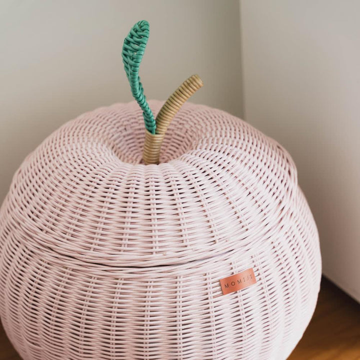 Apple Rattan Storage Basket - Pink