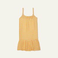 Yellow Gingham Linen Kid Dress - Natural/cyber Yellow
