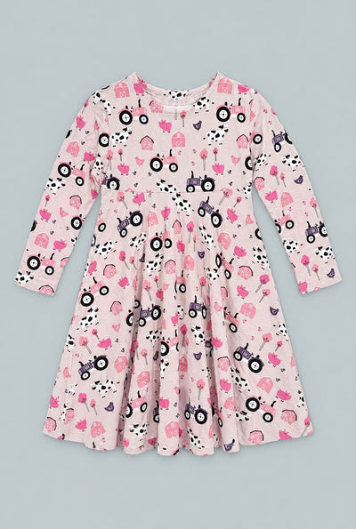 Tractors And Cows Swirl Dress - Dolly