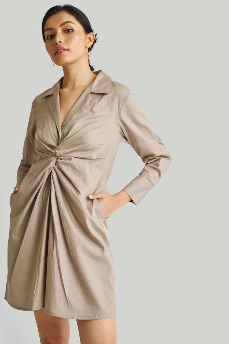 Front Twist Dress - Poplin Ecru