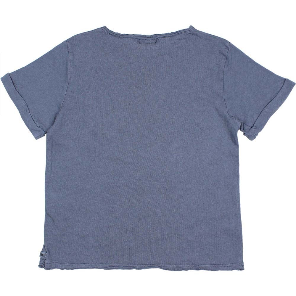 Pocket Rolled Sleeves Linen Tee Shirt - Blue Tops Buho 