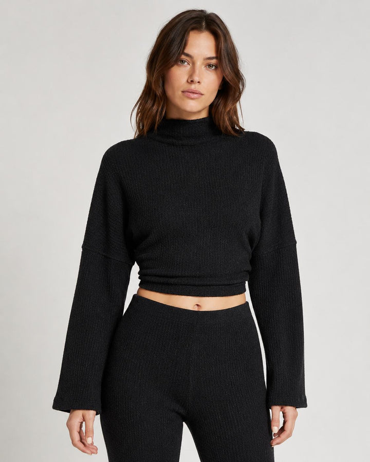 Ribbed Textured Open Back Top - Black