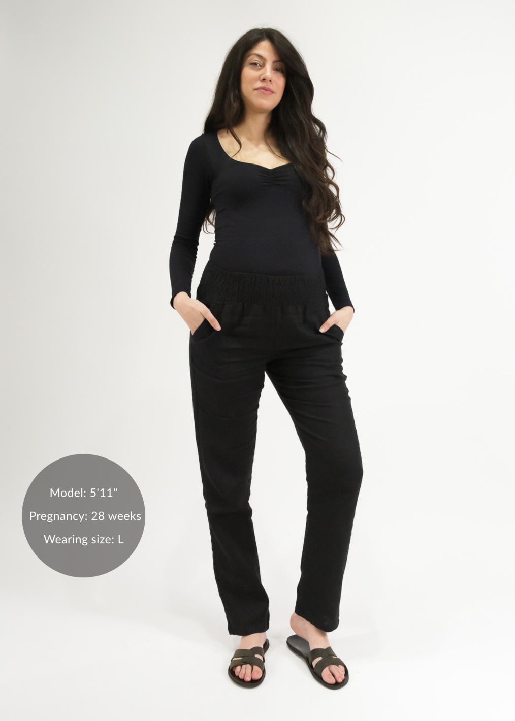 Transitional Maternity Linen Pant - Extended Inseam - Ebony