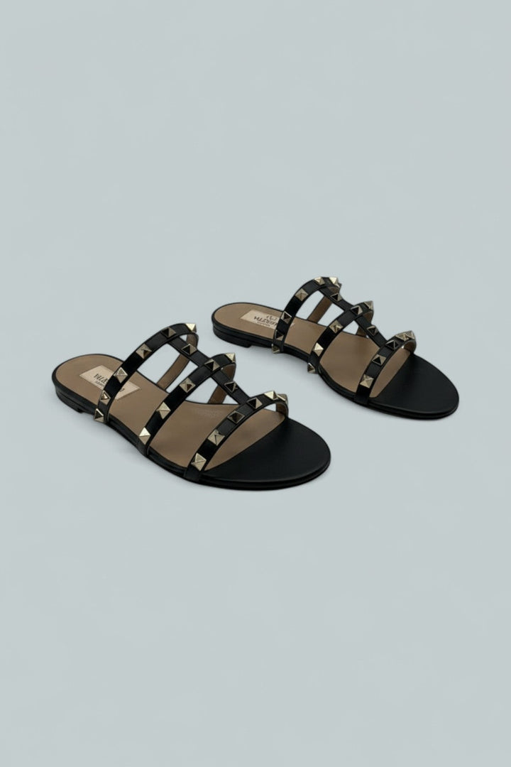 Women's Rockstud Slide Sandals - Black/Gold