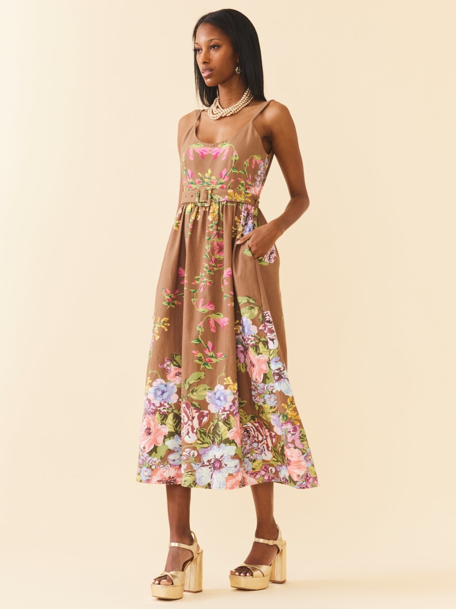 Katherine Dress - Caramel Victorian Floral