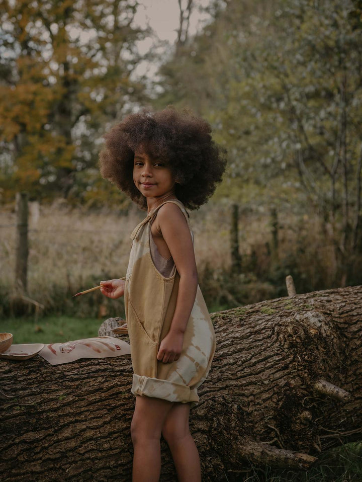 The Tie-Dye Dungaree Short - Camel tie dye