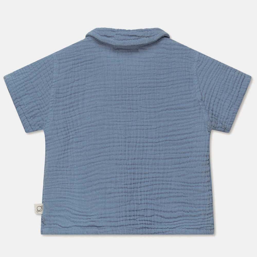 Gauze Camp Baby Shirt - Sky Blue Tops My Little Cozmo 