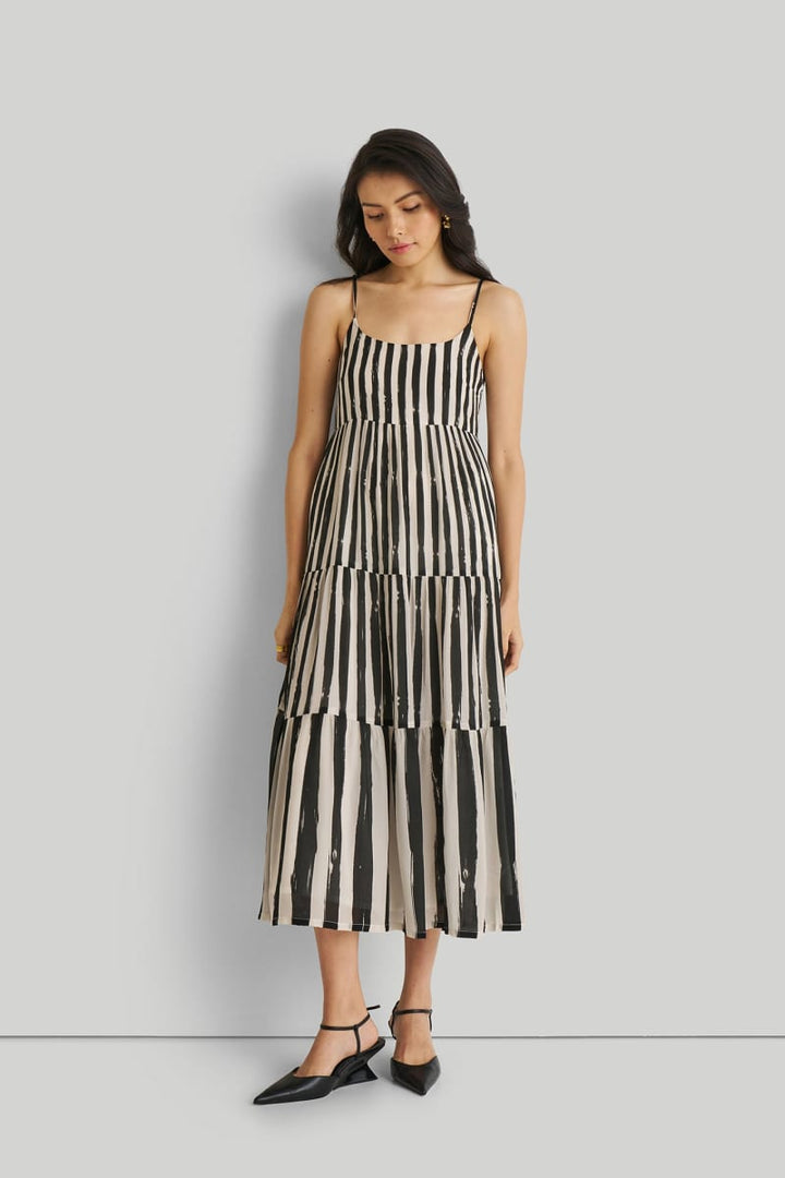 Strappy Tiered Maxi Dress - Striped Down