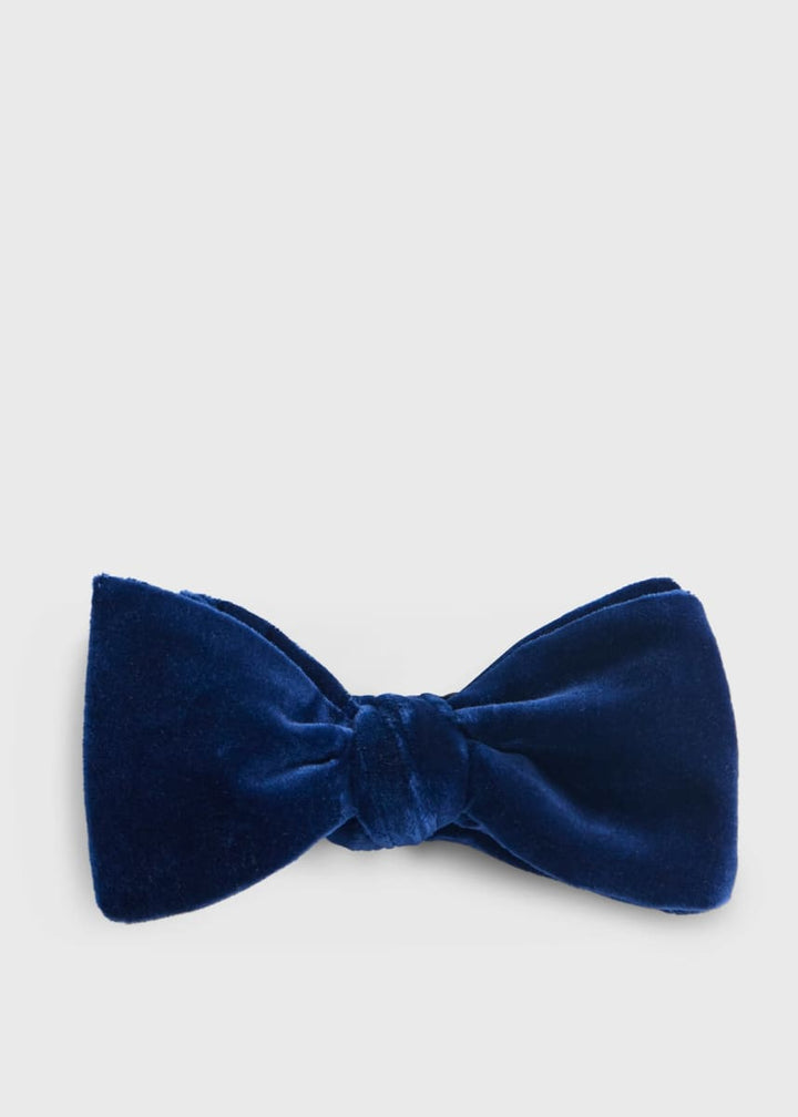 Blunt Edge Cotton Velvet Bow - Navy