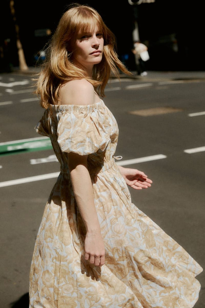 Sofi Off Shoulder Dress - Beige