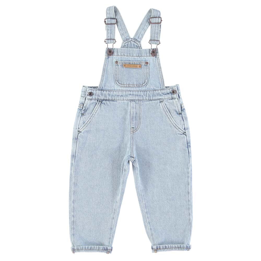 Unisex Dungarees w/ Green Logo - Washed Light Blue Denim Overalls Piupiuchick 