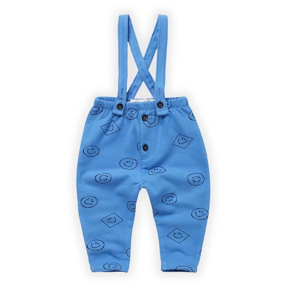 Smiley Print Suspender Pants - Molecule Blue