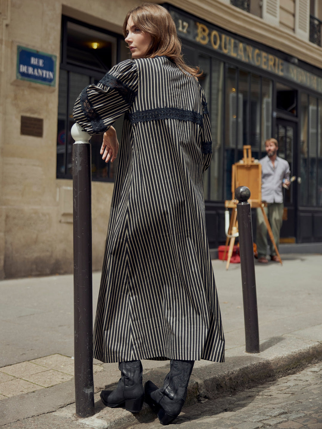 Tara Maxi Dress - Black & Khaki Stripe