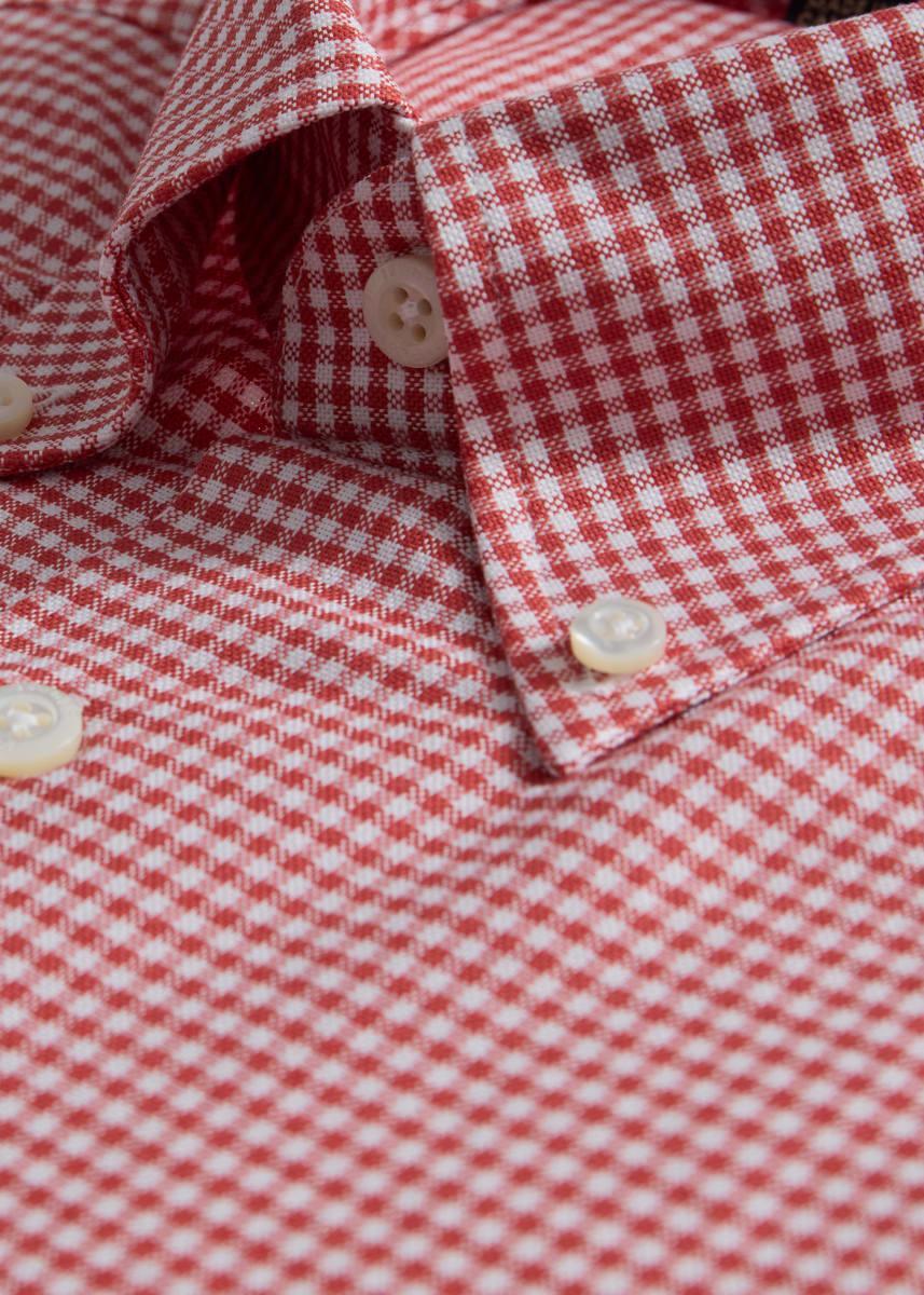Gingham Check Oxford Sport Shirt - Red - Collared Shirt