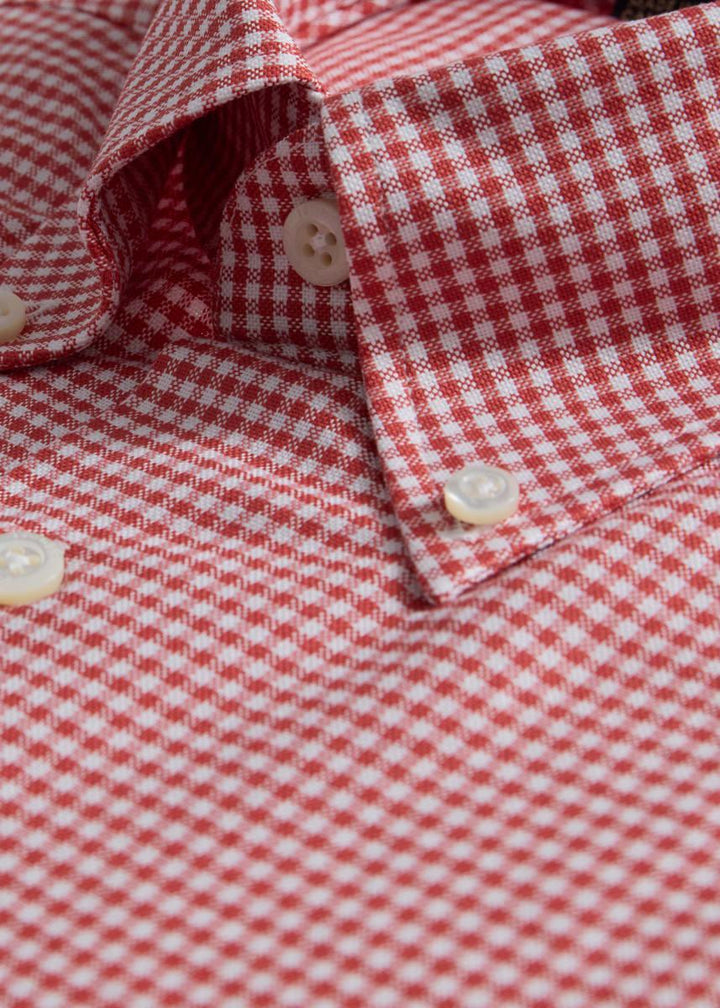 Gingham Check Oxford Sport Shirt - Red - Collared Shirt