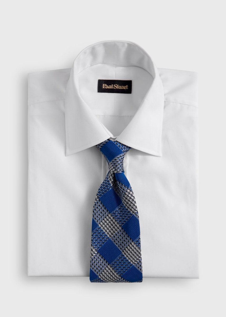 Woven Silk Houndstooth Plaid Tie - Blue